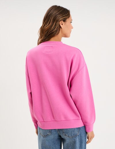 Sweat col rond manches longues rose fushia femme