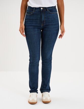 Jeans slim taille haute denim brut femme