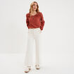 Pantalon cropped large &agrave; pont ecru femme