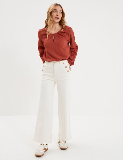 Pantalon cropped large &agrave; pont ecru femme