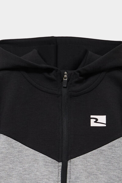 Sweat zipp&eacute; &agrave; capuche noir gar&ccedil;on
