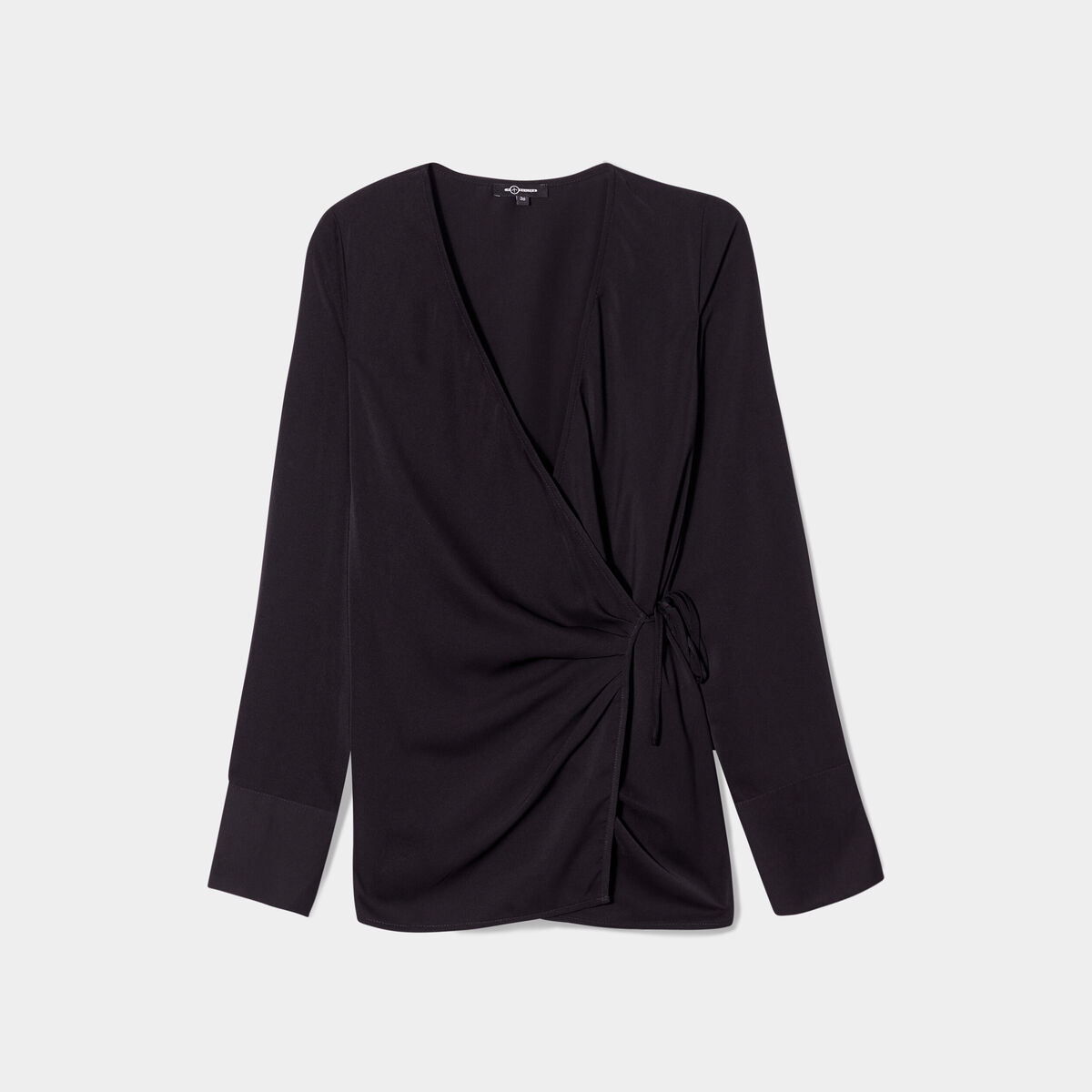 Blouse satin col V cache-coeur Mosquitos noir femme