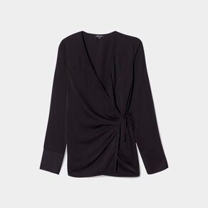 blouse satin col v cache coeur mosquitos noir femme Blouse satin col V cache-coeur Mosquitos noir femme