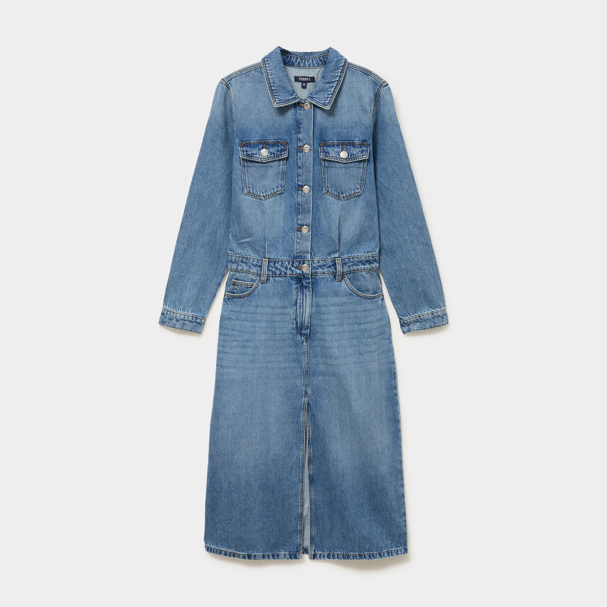 Robe longue en jean manches longues denim double stone femme