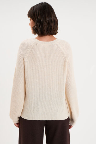 Pull col rond manches longues blanc femme