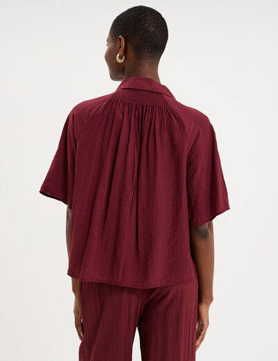 Chemise dos smock&eacute; manches courtes bordeaux femme