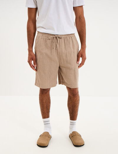 Short chino droit gaze de coton taupe homme
