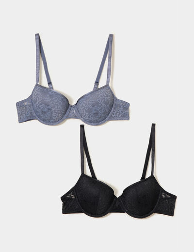 Lot 2 soutiens-gorge corbeille paddé bleu gris femme