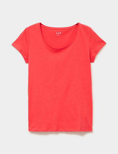 T-shirt coton col rond manches courtes rouge femme
