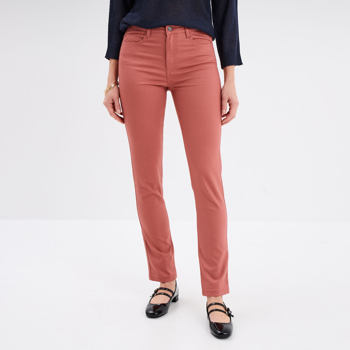 Pantalon slim stretch vieux rose femme