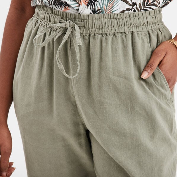 pantalon droit 78eme lin melange vert kaki femme Pantalon droit 7/8ème lin mélangé vert kaki femme
