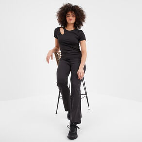 t shirt cintre avec ouverture noir femme T-shirt cintré avec ouverture noir femme