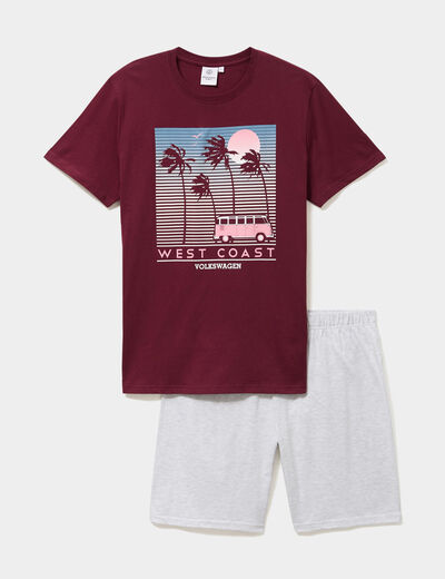 Ensemble pyjama short t-shirt Volkswagen bordeaux homme