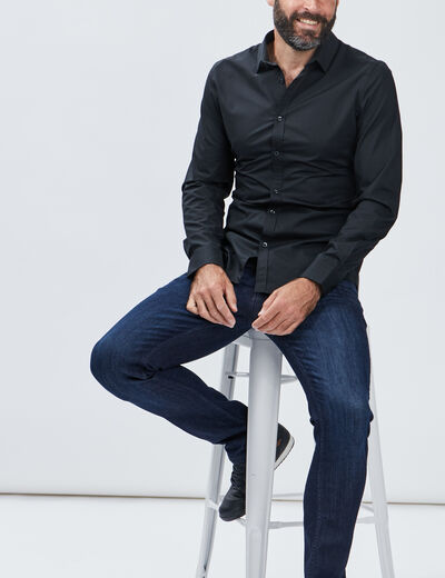 Chemise effet stretch manches longues noir homme