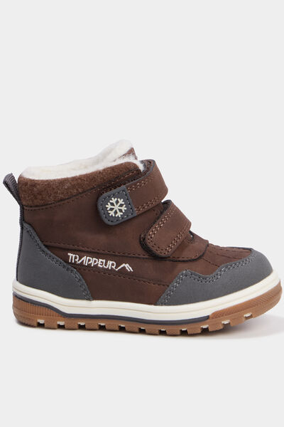 Bottines fourr&eacute;es bout rond Trappeur marron b&eacute;b&eacute; gar&ccedil;on