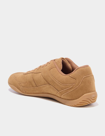 Tennis basses &agrave; lacets effet su&eacute;dine marron homme