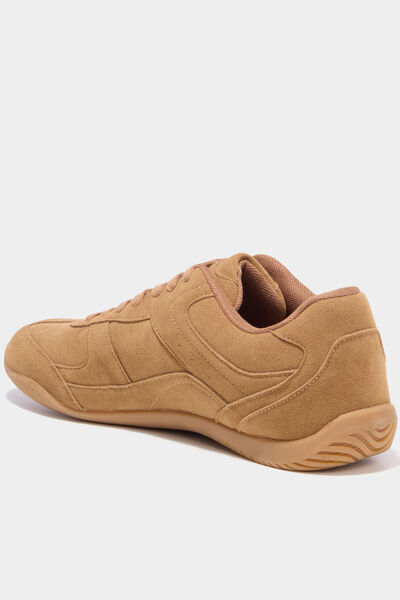 Tennis basses &agrave; lacets effet su&eacute;dine marron homme