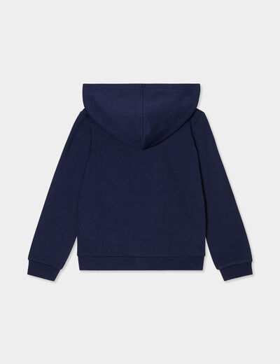 Sweat zipp&eacute; &agrave; capuche droit molleton bleu marine fille