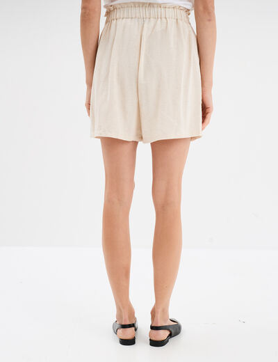 Short paperbag fluide ceinturé beige femme