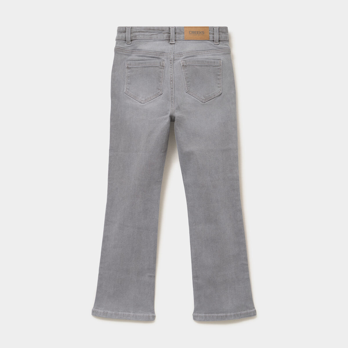 Jean flare poches plaqu&eacute;es denim gris fille