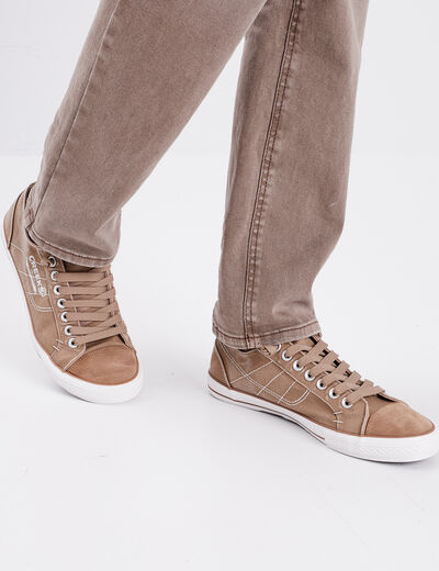 Tennis basses en toile &agrave; lacets sable homme