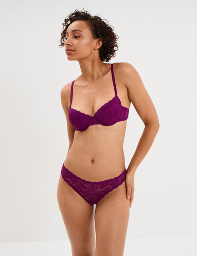 Soutien-gorge corbeille padd&eacute; dentelle violet fonc&eacute; femme