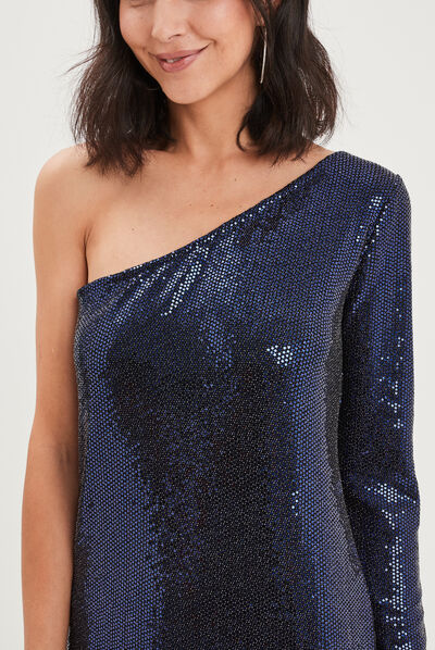 Robe asymétrique à sequins bleu femme