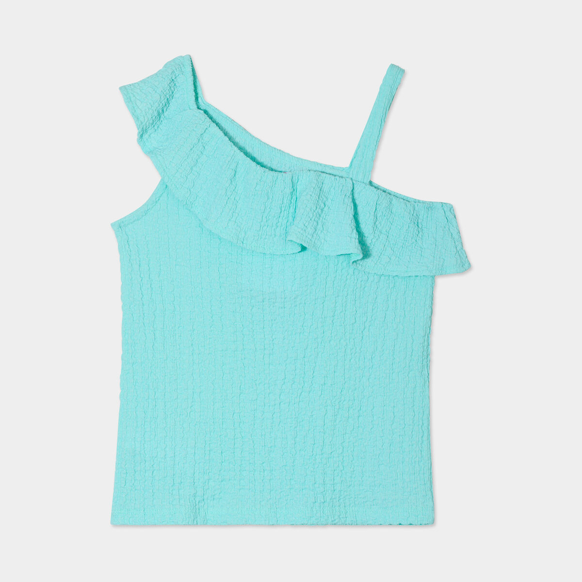 Débardeur asymétrique à volants bleu turquoise fille
