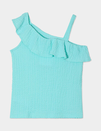 Débardeur asymétrique à volants bleu turquoise fille