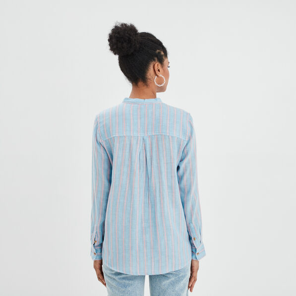 chemise manches longues col mao bleu clair femme Chemise manches longues col mao bleu clair femme