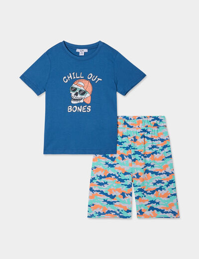 Ensemble pyjama short 2 pièces coton bleu foncé garçon