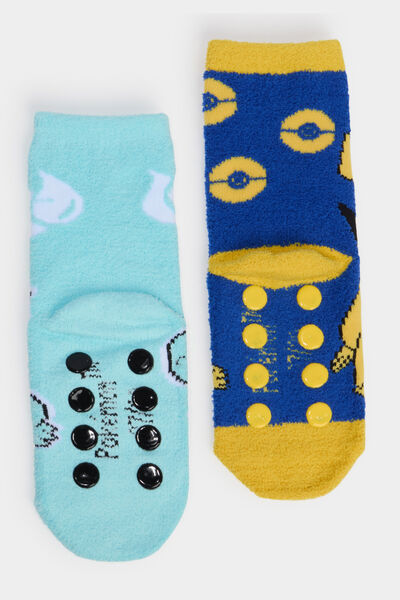 Lot 2 chaussettes d'int&eacute;rieur Pok&eacute;mon bleu gar&ccedil;on