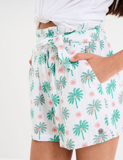 Short droit avec noeud gaze de coton ecru fille