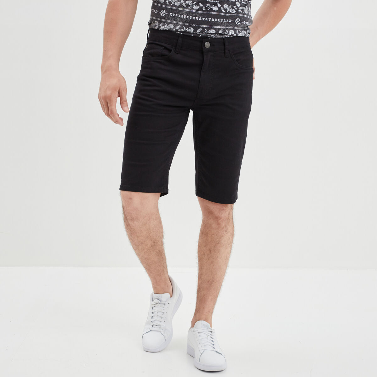 Bermuda droit stretch 5 poches coton noir homme