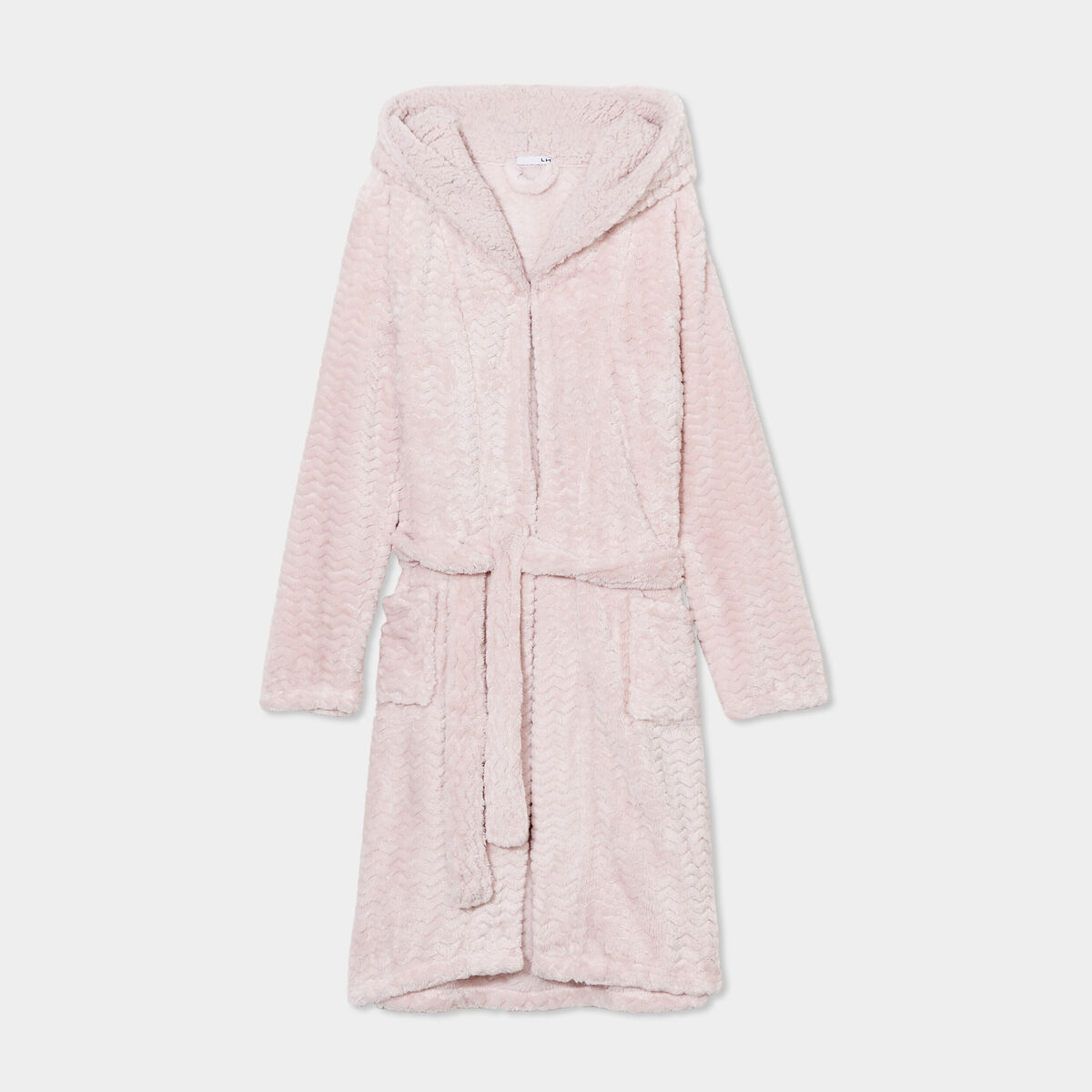 Peignoir long effet polaire &agrave; capuche vieux rose femme