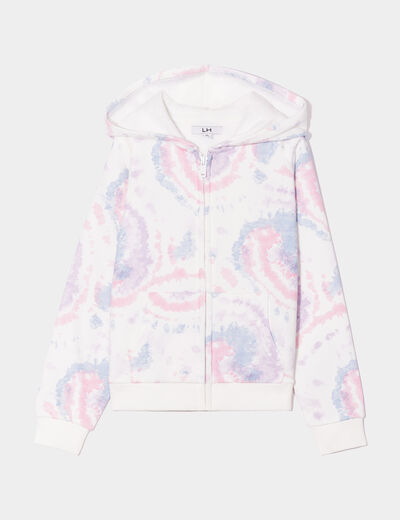Sweat zippé à capuche ecru fille
