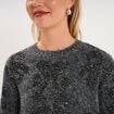 Pull col rond &agrave; sequins gris fonc&eacute; femme