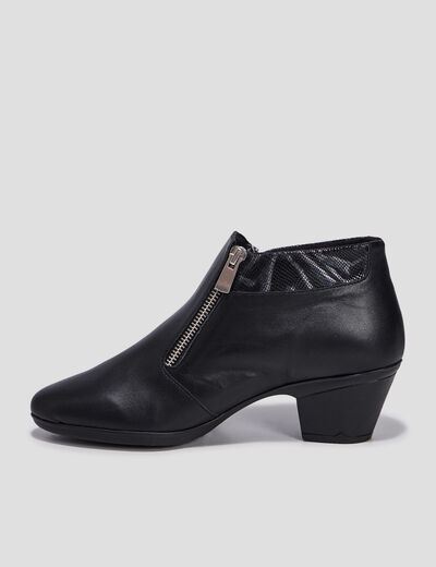 Bottines à talons en cuir zippées noir femme