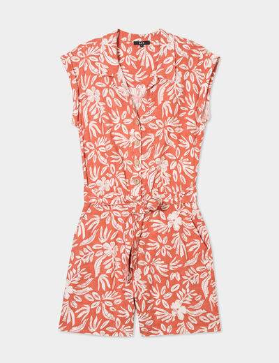 Combishort ceintur&eacute;e lin m&eacute;lang&eacute; terracotta femme