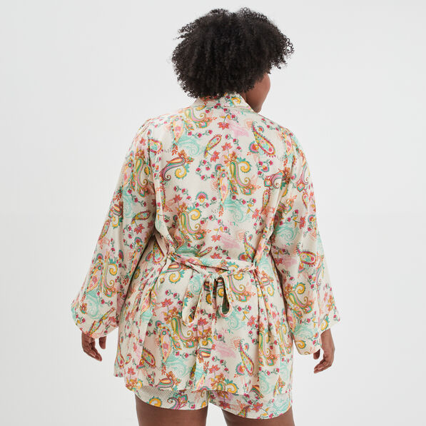 veste kimono cintre manches longues ecru femmegt Veste kimono cintré manches longues ecru femme grande taille