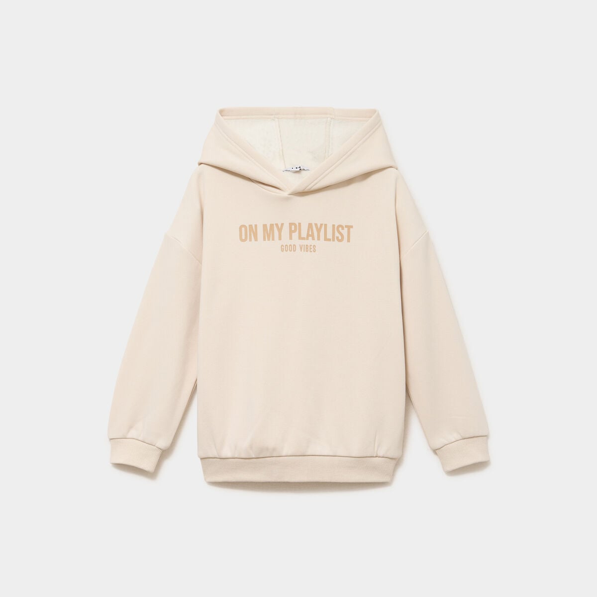 Sweat hoodie doubl&eacute; &agrave; capuche oversize ecru gar&ccedil;on