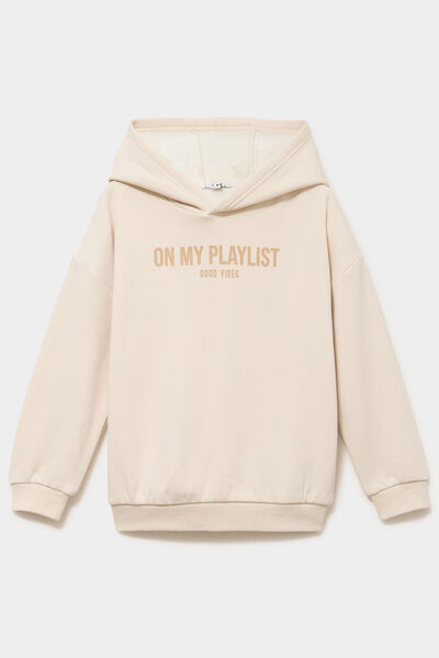 Sweat hoodie doubl&eacute; &agrave; capuche oversize ecru gar&ccedil;on