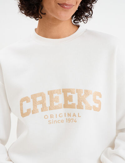 Sweat col rond manches longues Creeks blanc femme