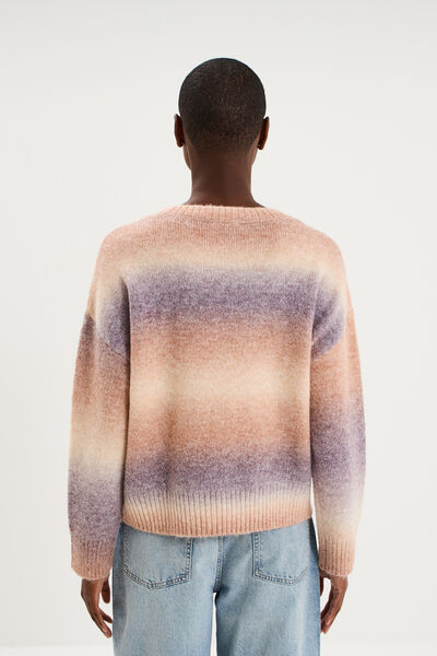 Pull droit col rond manches longues multicolore femme