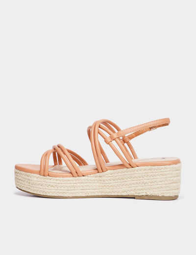 Sandales compensées brides croisées orange clair femme