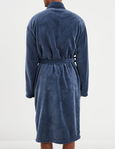 Peignoir effet velours ceintur&eacute; bleu marine homme
