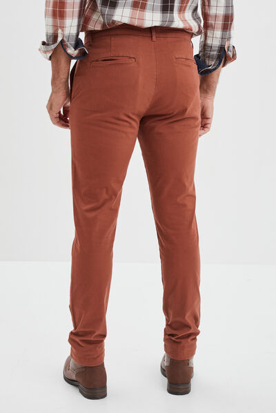 Pantalon chino slim coton marron foncé homme