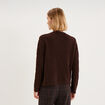 Gilet cardigan ajour&eacute; manches longues marron fonc&eacute; femme