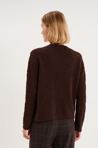 Gilet cardigan ajour&eacute; manches longues marron fonc&eacute; femme