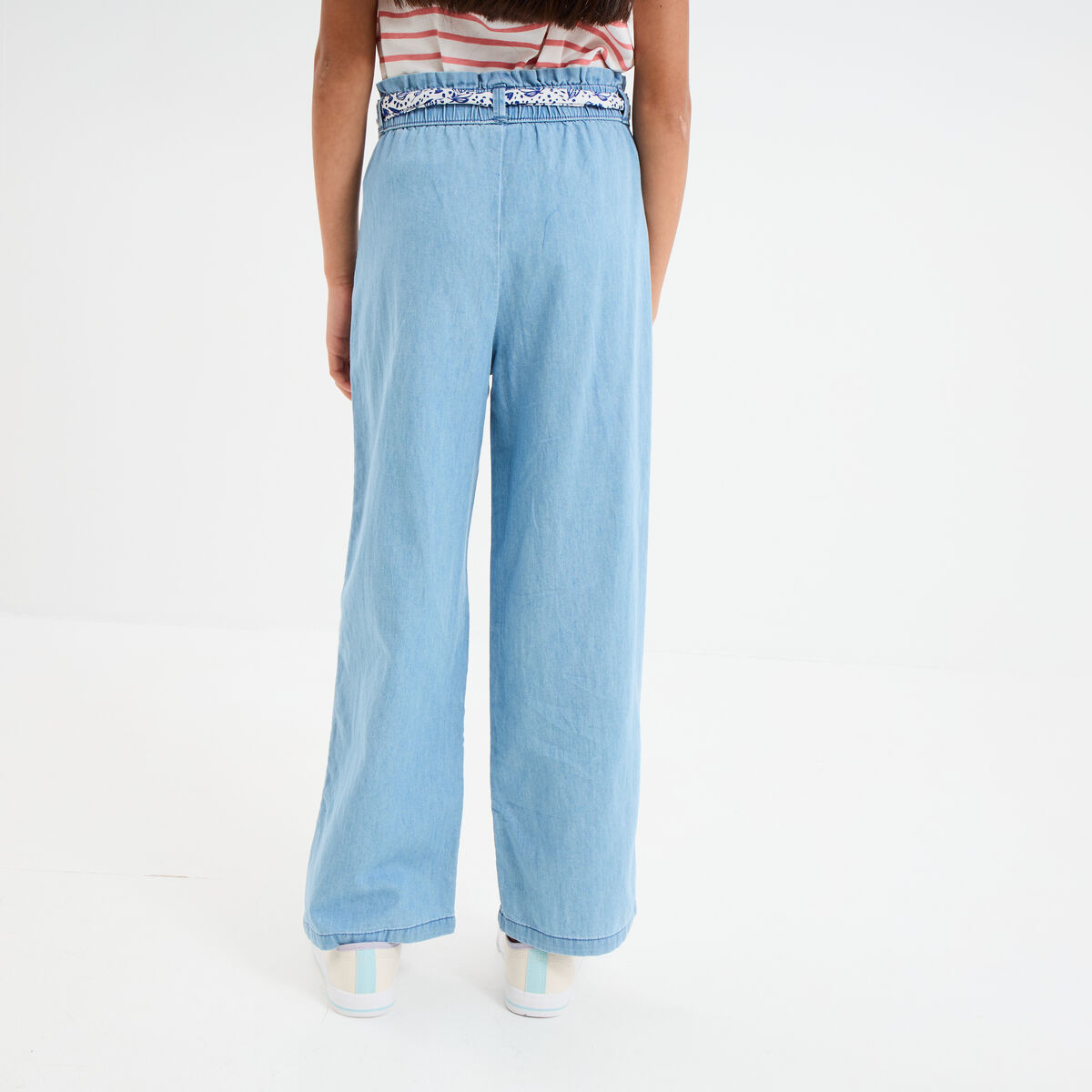 Jeans large ceinture foulard denim double stone fille